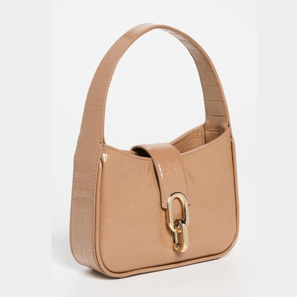 NWOT Anine Bing Mini Cleo Shoulder Bag Tan Croc-Embossed Leather Fold-over Flap - Picture 1 of 8